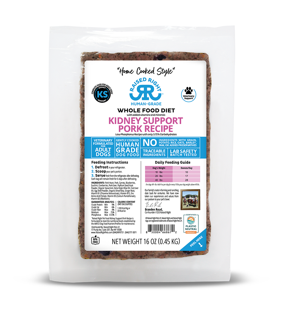 Raised Right Dog Kidney Support Pork Frozen Dog Food, 1-lb
