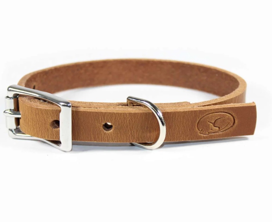 Sleepy Pup Thick Leather Collar-Light Brown-Large