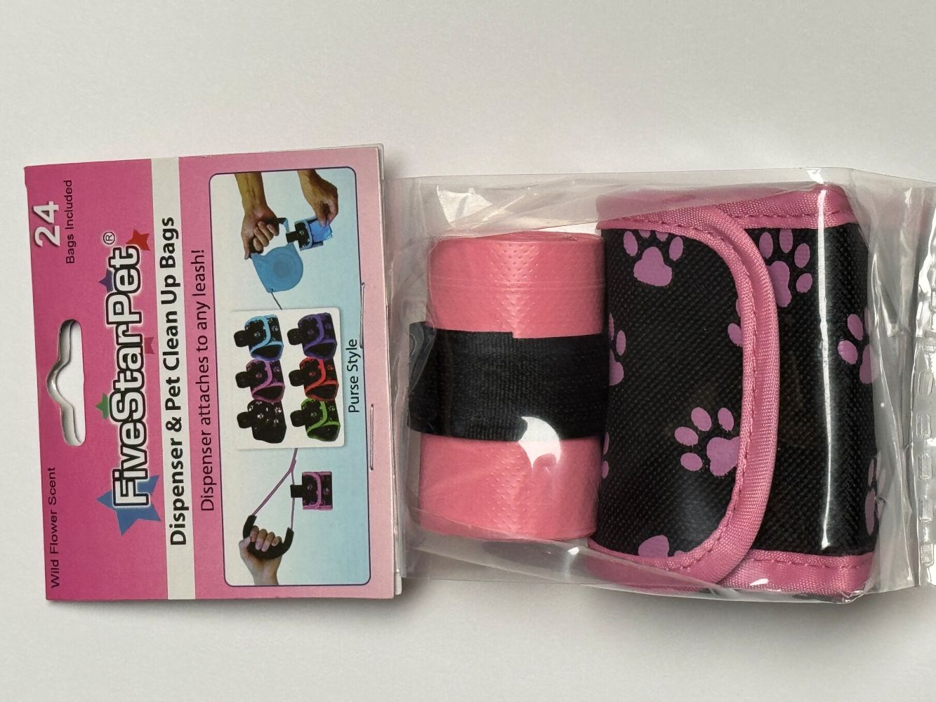 Five Star Pet Purse Style Dog Poop Bag Dispenser, Pink with Paws