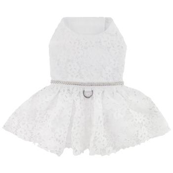 DOGGIE DESIGN WHITE LACE WEDDING DRESS WITH MATCHING LEASH SMALL