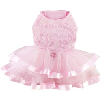 DOGGIE DESIGN DOG HARNESS DRESS WITH MATCHING LEASH PINK LACE & RUFFLES SMALL
