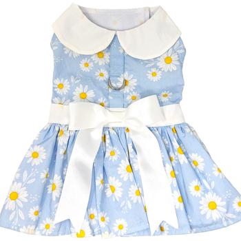 DOGGIE DESIGN BLUE DAISY HARNESS DRESS WITH MATCHING LEASH SMALL