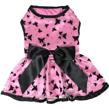 DOGGIE DESIGN ALL AFLUTTER PINK & BLACK DOG HARNESS DRESS SMALL