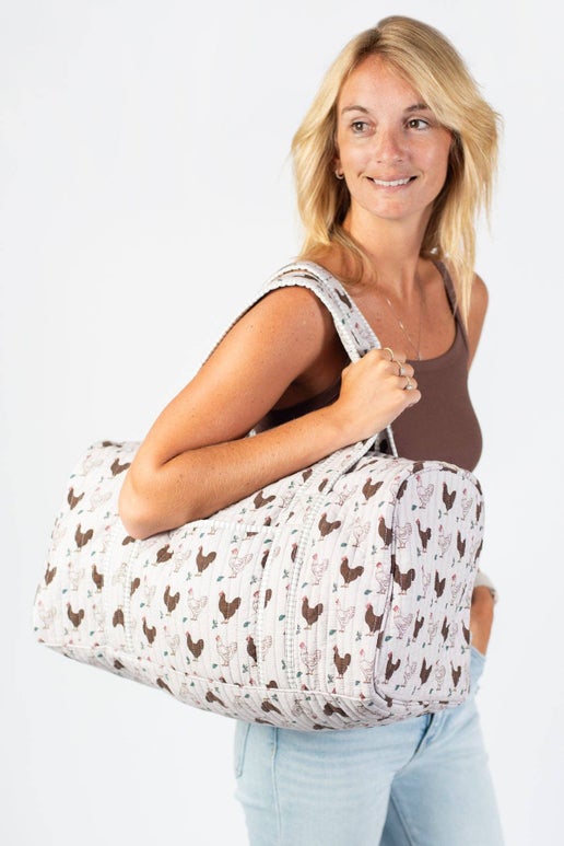 Brown Chicken Quilted Duffle Bag