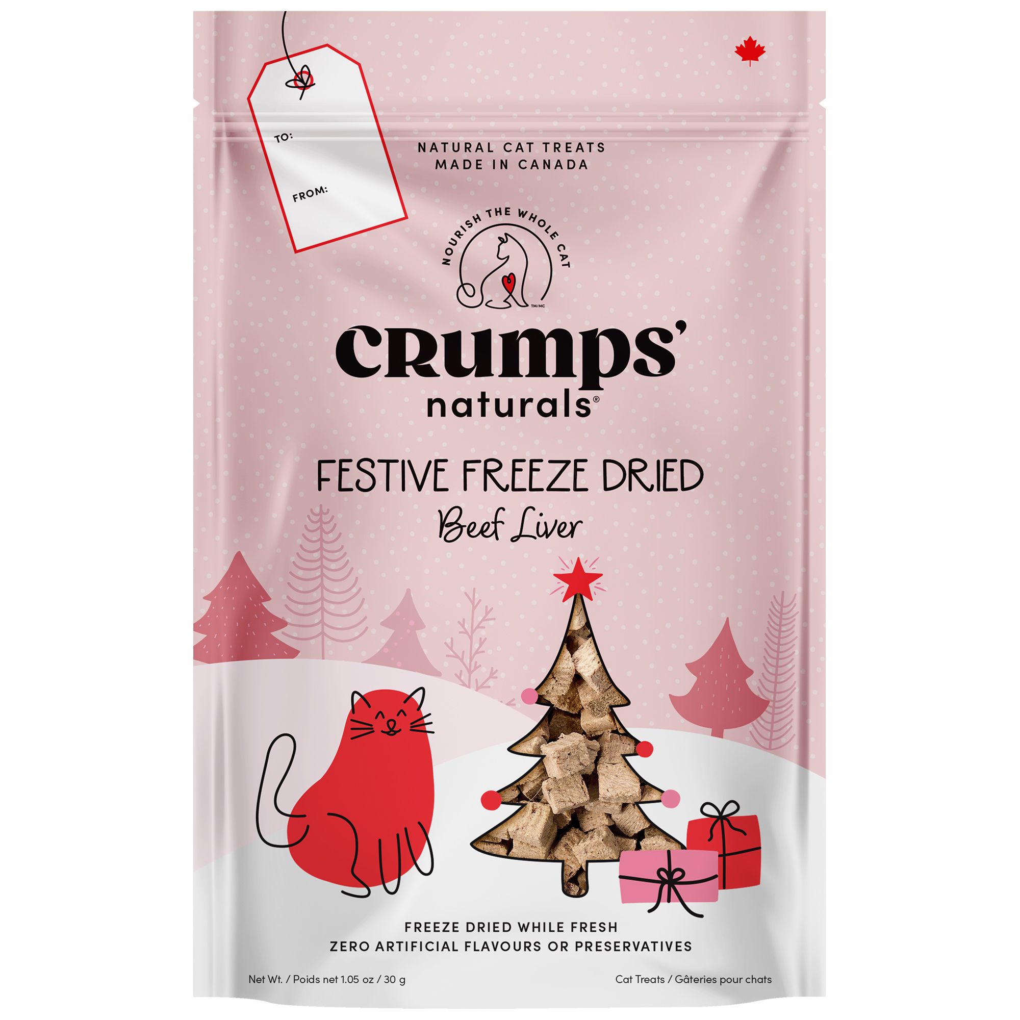 Crumps Holiday Festive Freeze Dried Beef Treats for Cats, 30-g