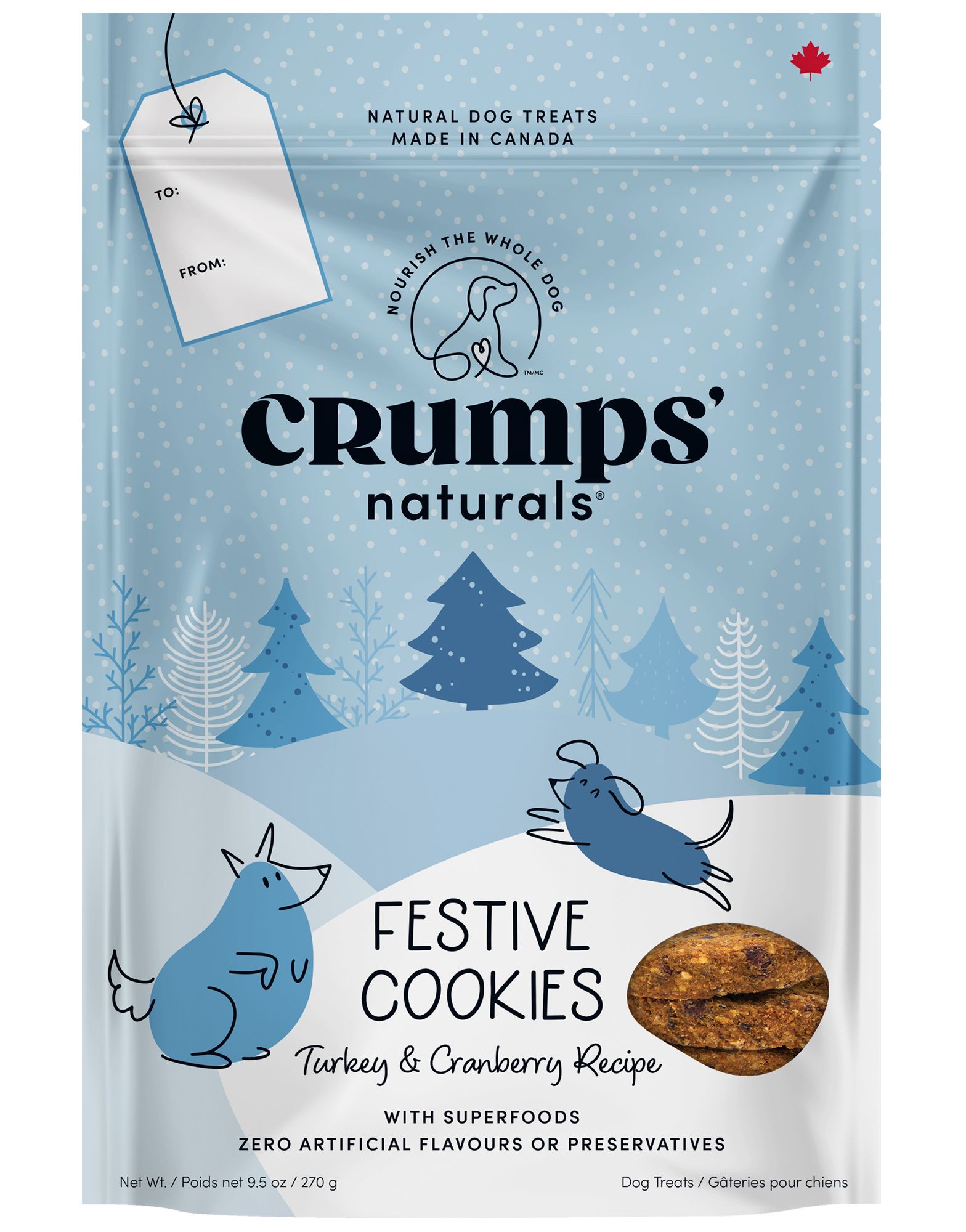 Crumps Holiday Festive Cookies Turkey & Cranberries Treat for DogS, 270-g