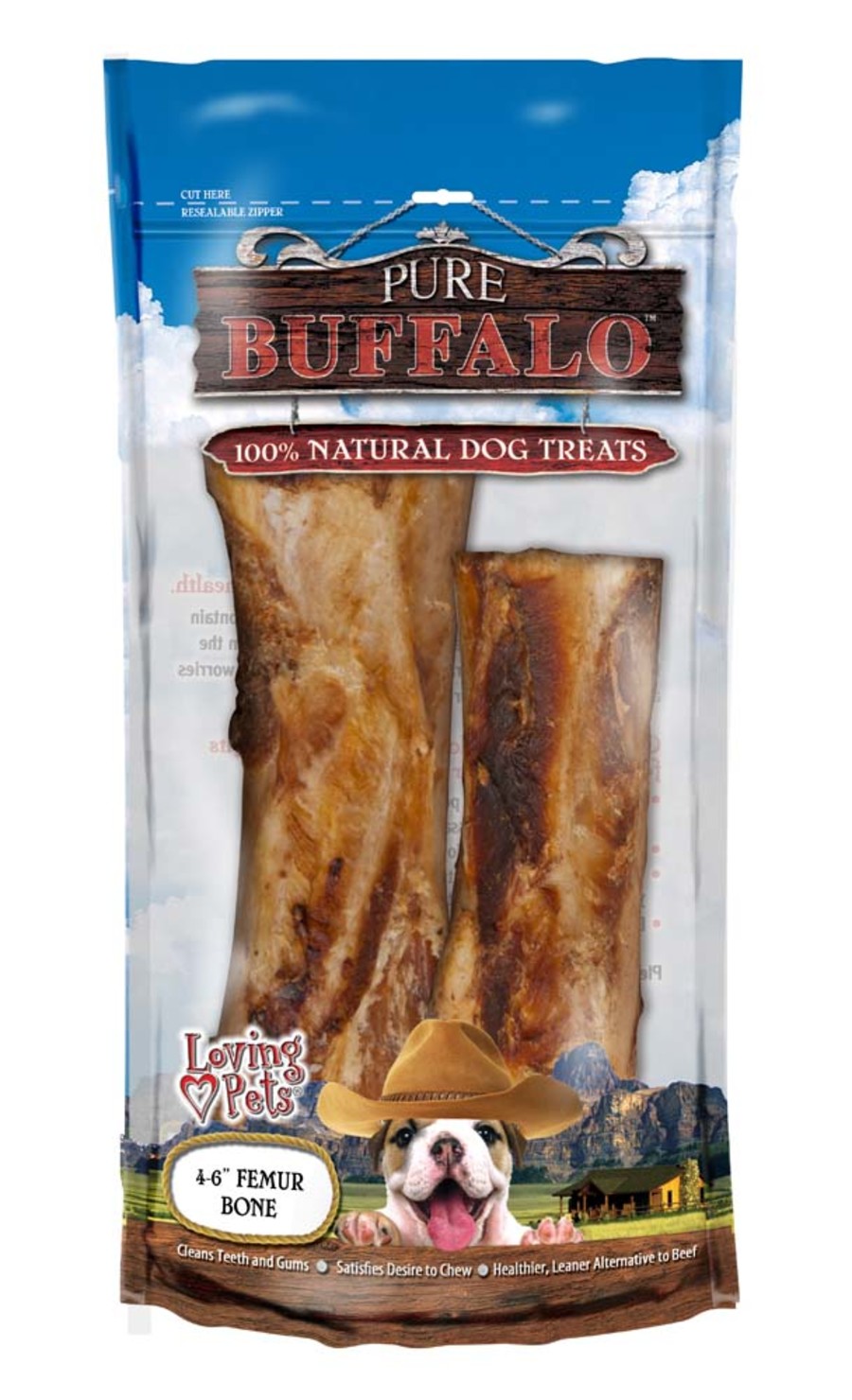 Loving Pets Pure Buffalo Femur 2 pk, 4-6 in