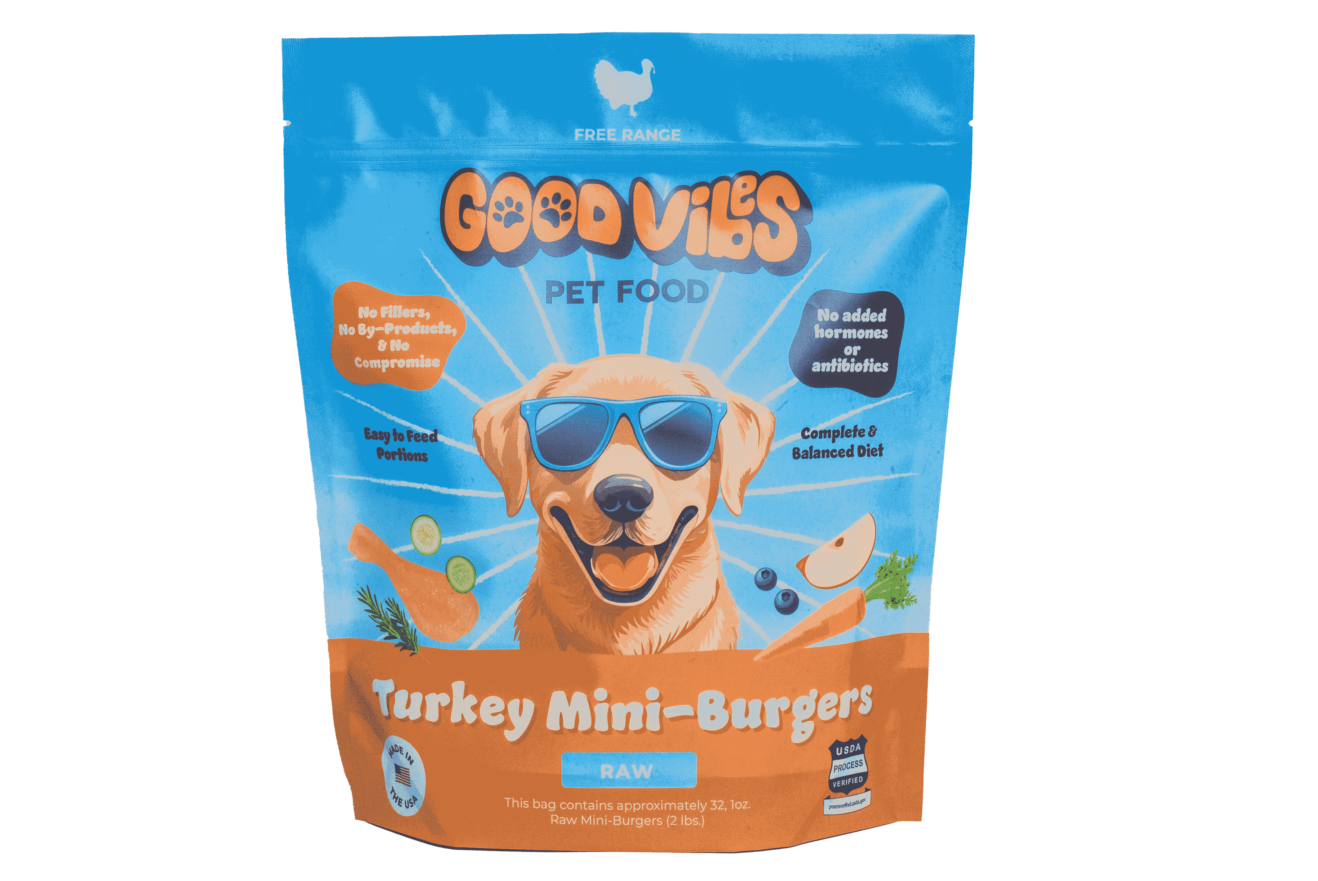 Good Vibes Pet Food Raw Turkey Sliders, 2-lb