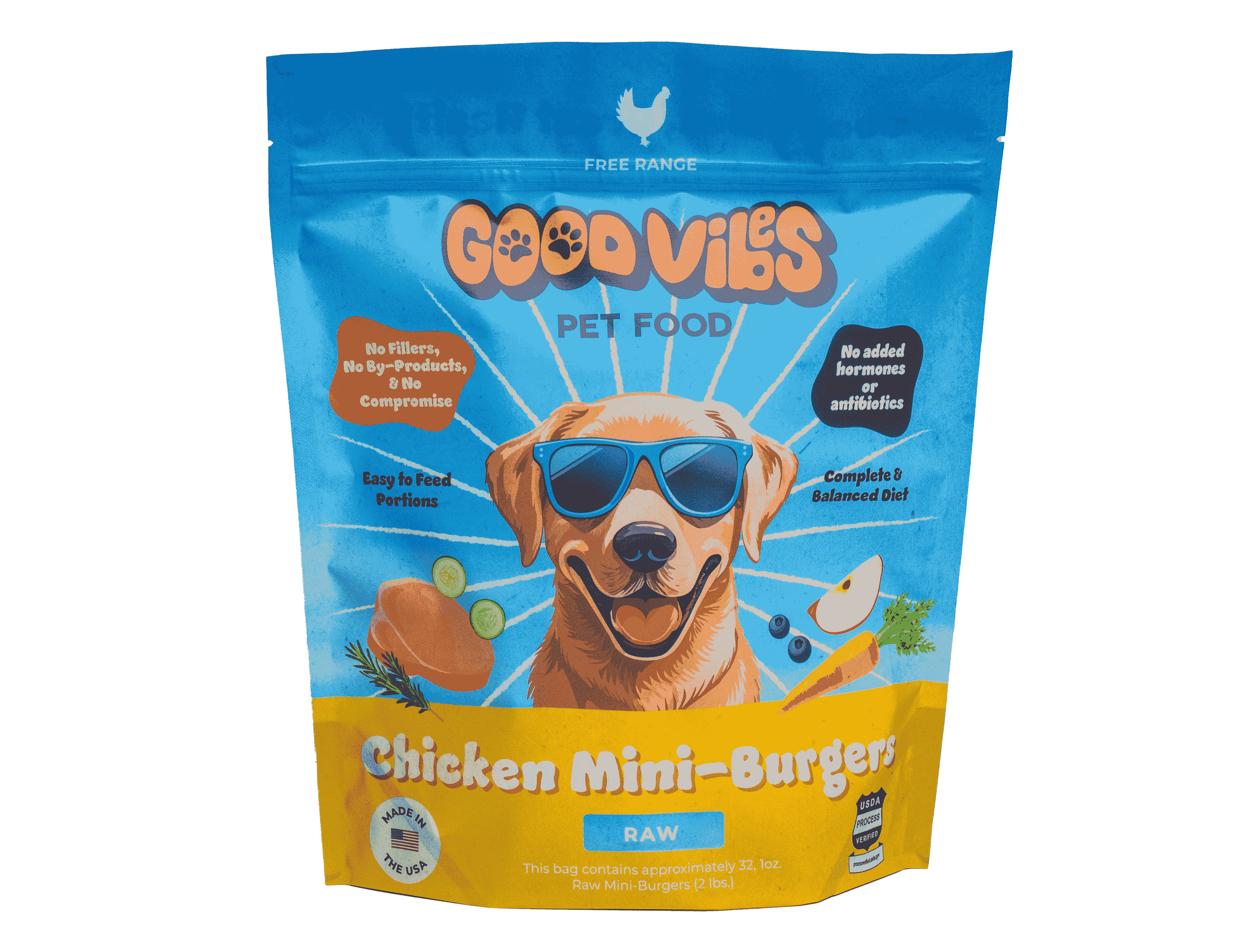 Good Vibes Pet Food Raw Chicken Burgers, 6-lb