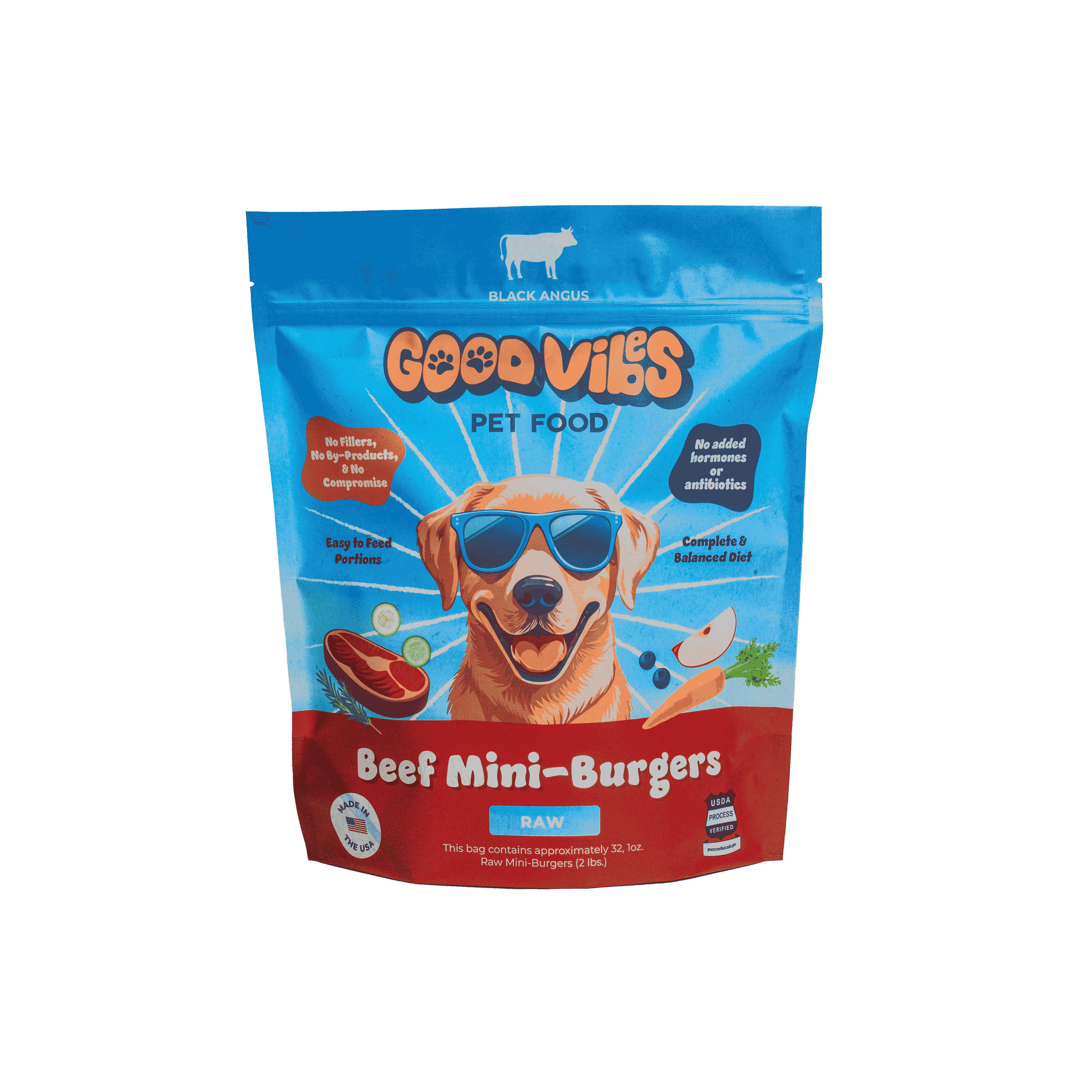Good Vibes Pet Food Raw Beef Burgers, 6-lb