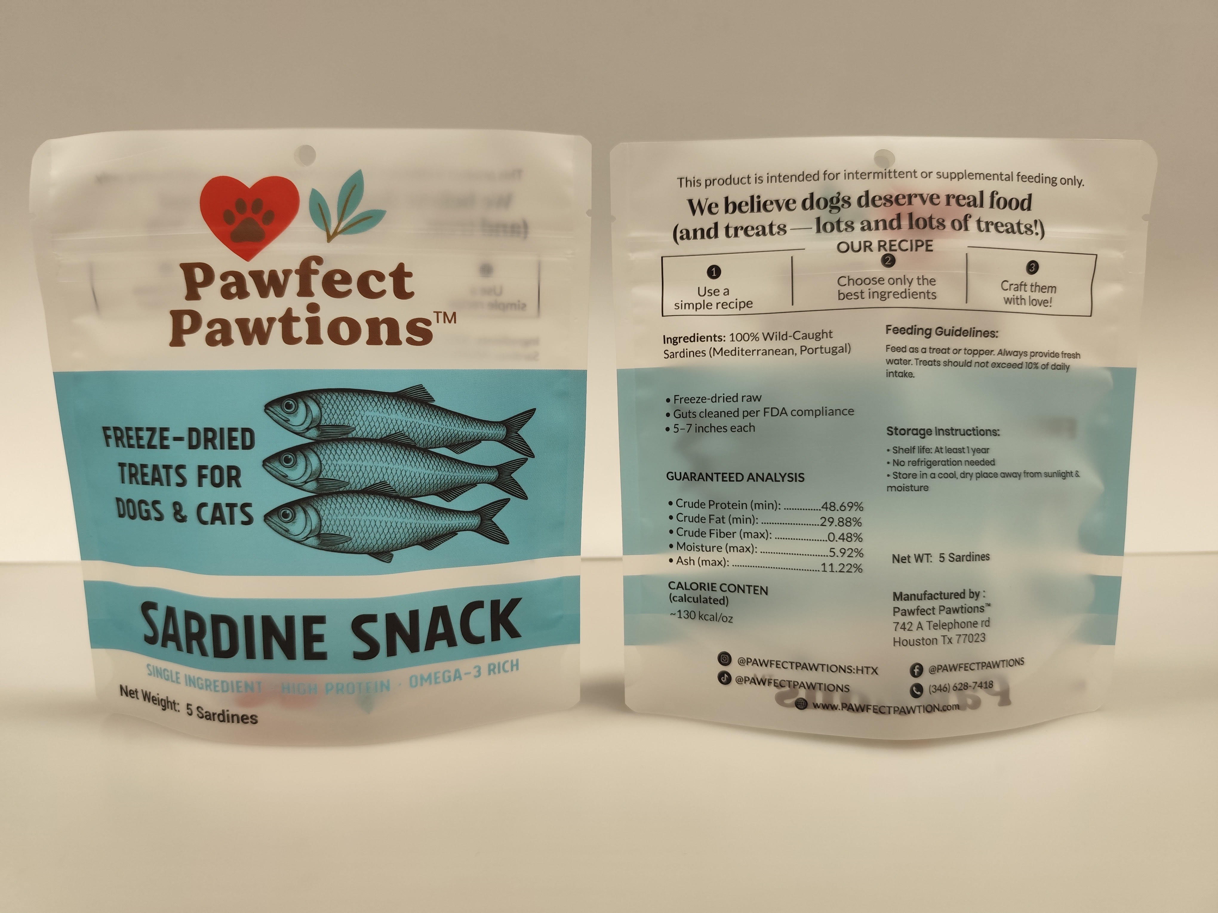 Pawfect Pawtions sardine snack freeze-dried
