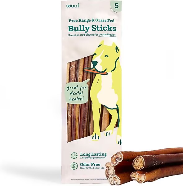 Woof BullySafe Chews Bully Sticks Beef 12in 5 pack