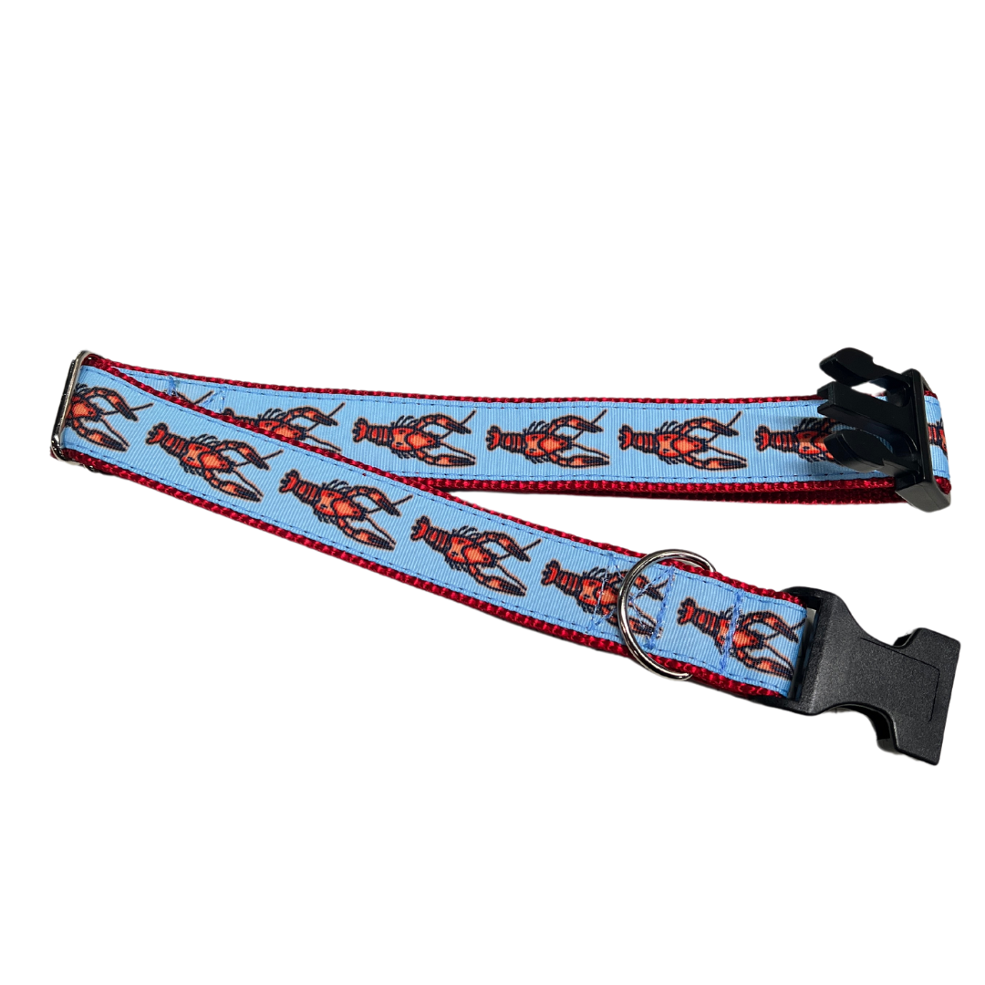 Parish Pets- 1" Wide Dog Collar Blue Crawfish Medium
