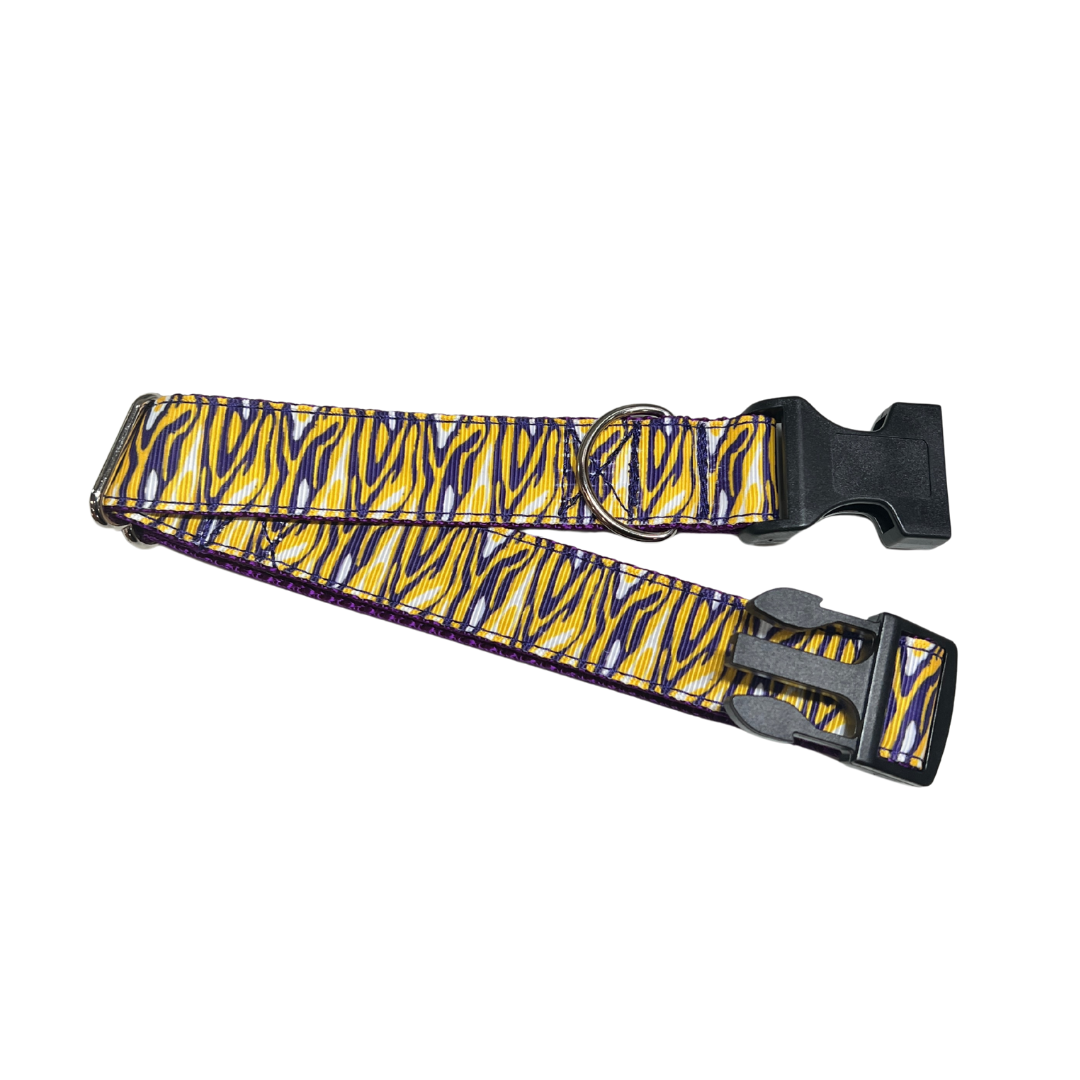 Parish Pets- 1" Wide Dog Collar Tiger Stripes with White Medium