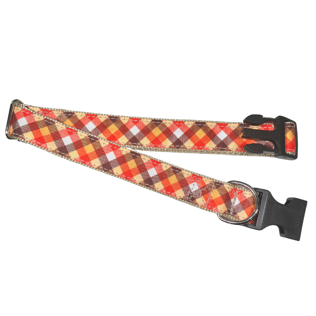Parish Pets- 1" Wide Dog Collar Fall Plaid Medium
