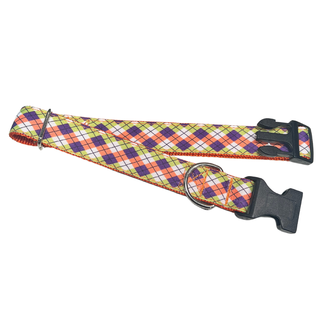 Parish Pets- 1" Wide Dog Collar Halloween Plaid Large