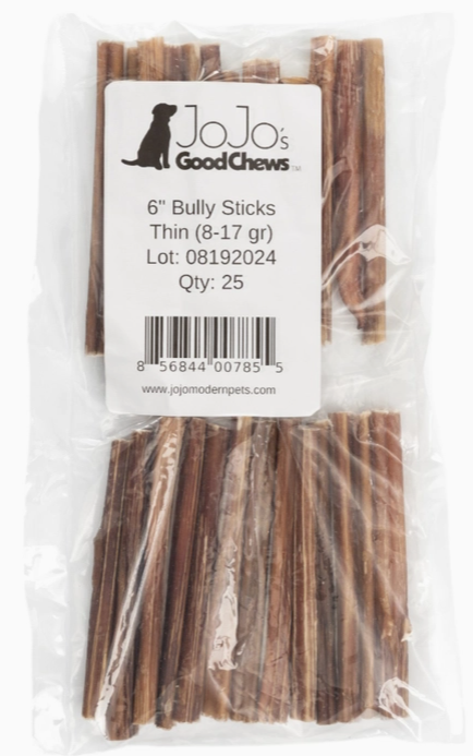 Natural Beef Bully Stick Dog Treats - 6" (25/Bag)