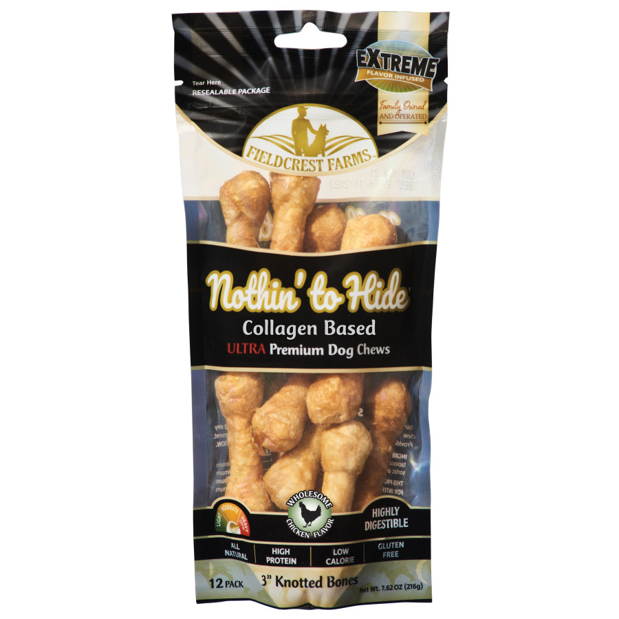 Fieldcrest Farms Nothin' to Hide Ultra 3" Knotted Bones, Chicken 12 pk