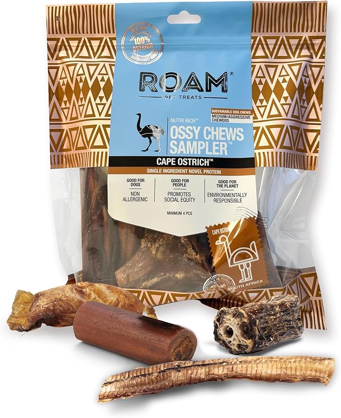 Roam Ossy Chews Sampler, Ostrich 4pc