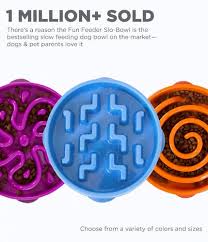 Outward Hound Fun Feeder Slo Bowl Slow Feeder Dog Bowl, Blue, Medium (Size: Medium)