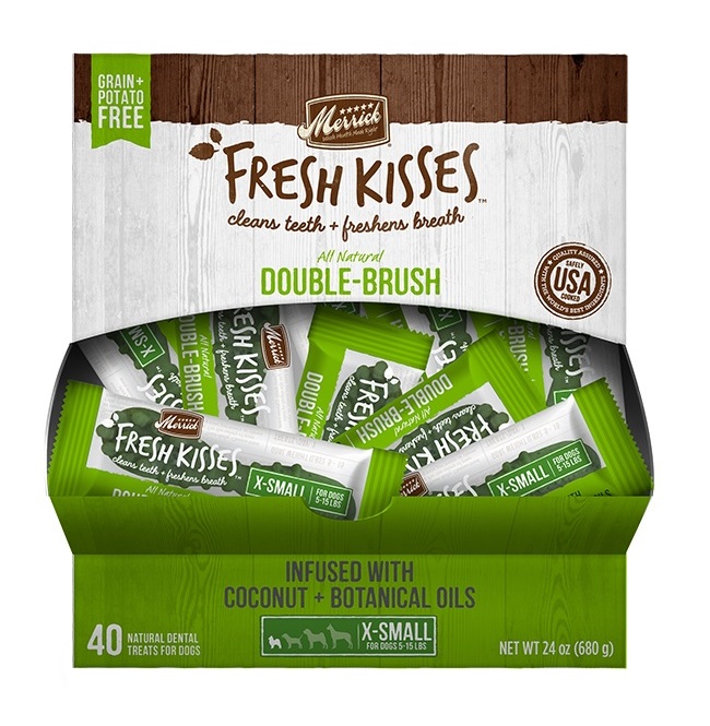 Merrick Fresh Kisses Double-Brush Coconut Oil & Botanicals Extra Small Grain-Free Dental Dog Treats, 1-count