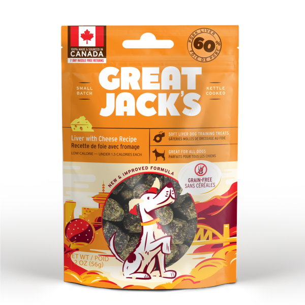Great Jack's Big Bitz Pork Liver & Cheese Liver Grain-Free Dog Treats, 56-gram