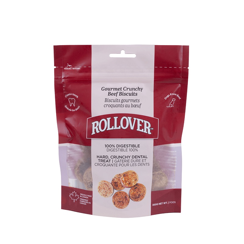 Rollover Premium Gourmet Crunchy Beef Biscuits Dog Treats, Medium