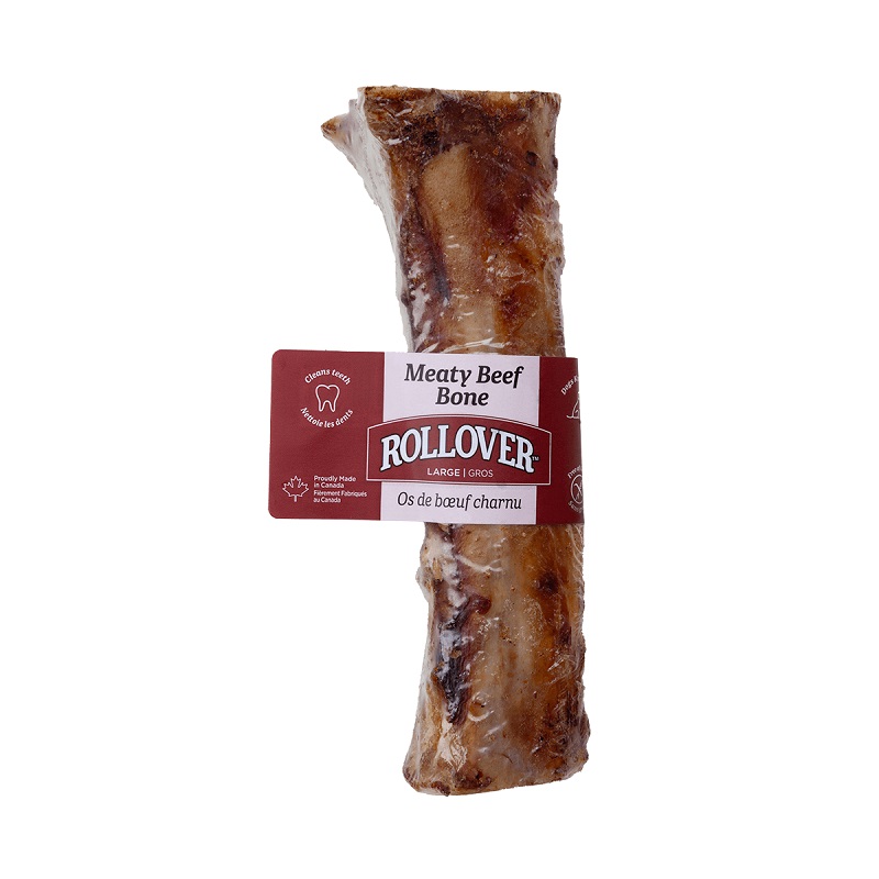 Rollover Premium Meaty Beef Bone Dog Treats, Large
