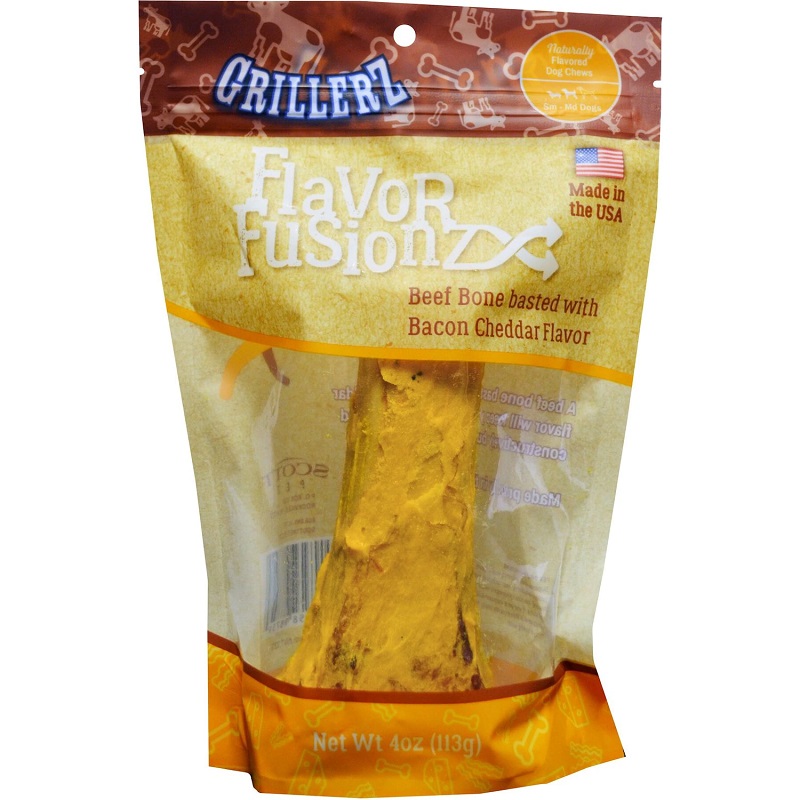 Grillerz Flavor Fusionz Beef Bone with Bacon Cheddar Dog Treat, 4-oz