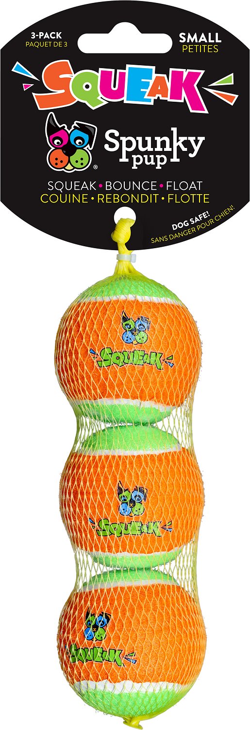 Spunky Pup Squeaky Tennis Balls Dog Toy, Small, 3-pk