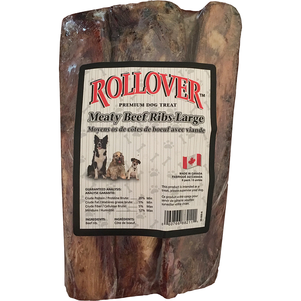 Rollover Premium Meaty Beef Ribs Dog Treats, Large, 6-pk