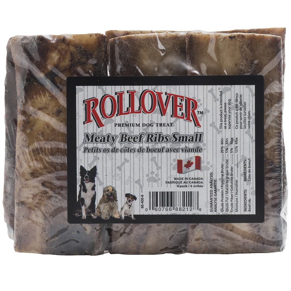 Rollover Premium Meaty Beef Ribs Dog Treats, Small, 6-pk