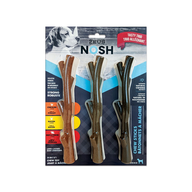 Zeus Nosh Chew Sticks, Assorted, 3-pack