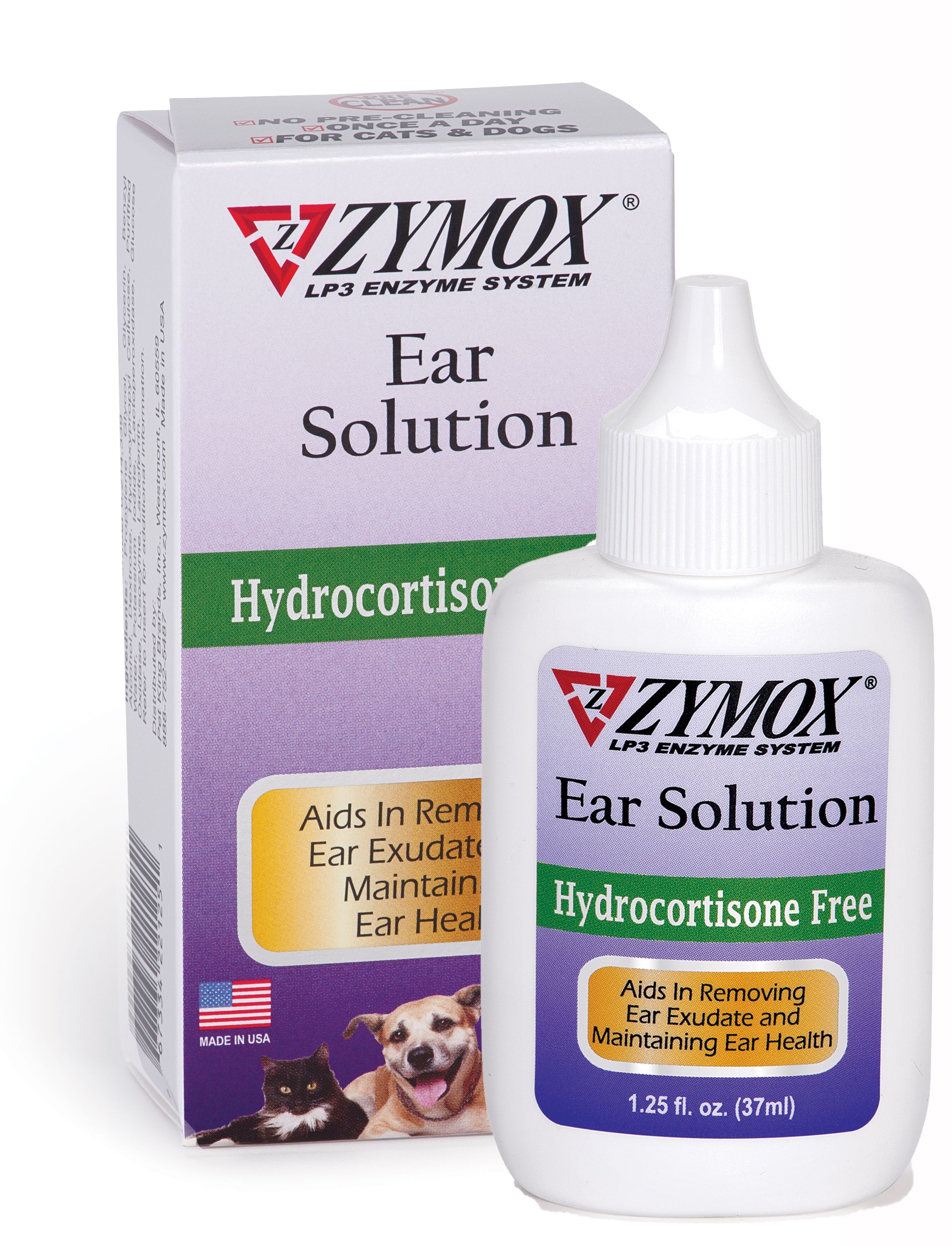 Zymox Ear Solution without Hydrocortisone for Dogs Cats 1.25 oz bottle Bark Avenue Pet Supplies and Grooming