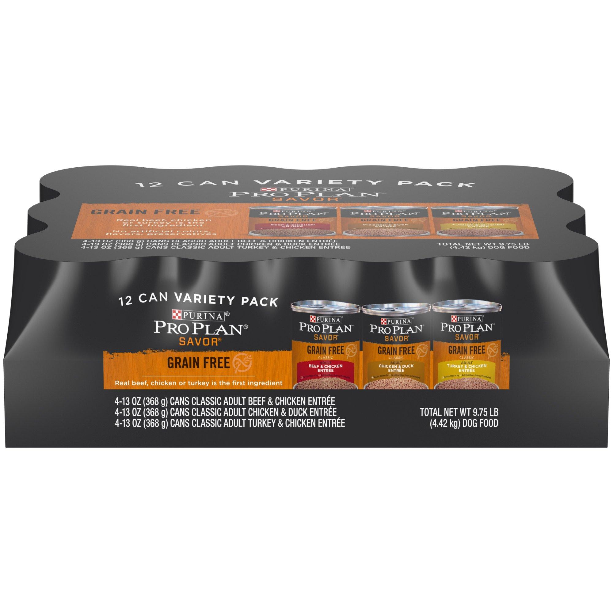 Purina Pro Plan Savor Classic 3 Entrees Variety Pack Grain-Free Canned Dog Food, 13-oz, 12-pack (Size: 13-oz, 12-pack)