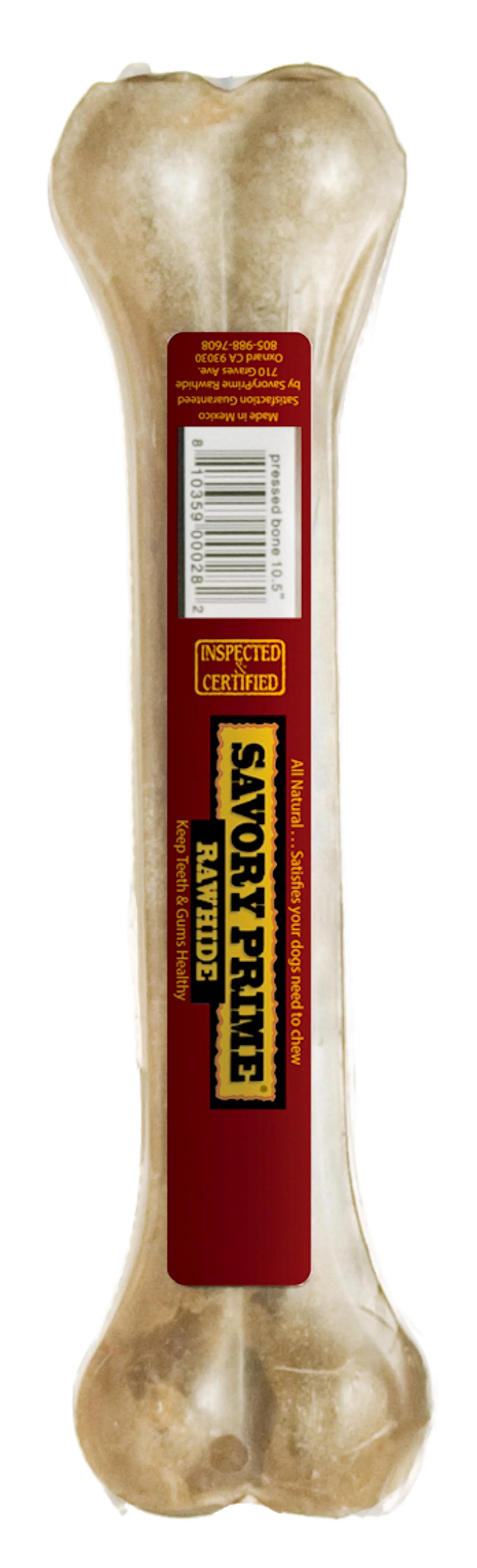 Savory Prime Rawhide Pressed Beef Bone Dog Treats, 10.5-in