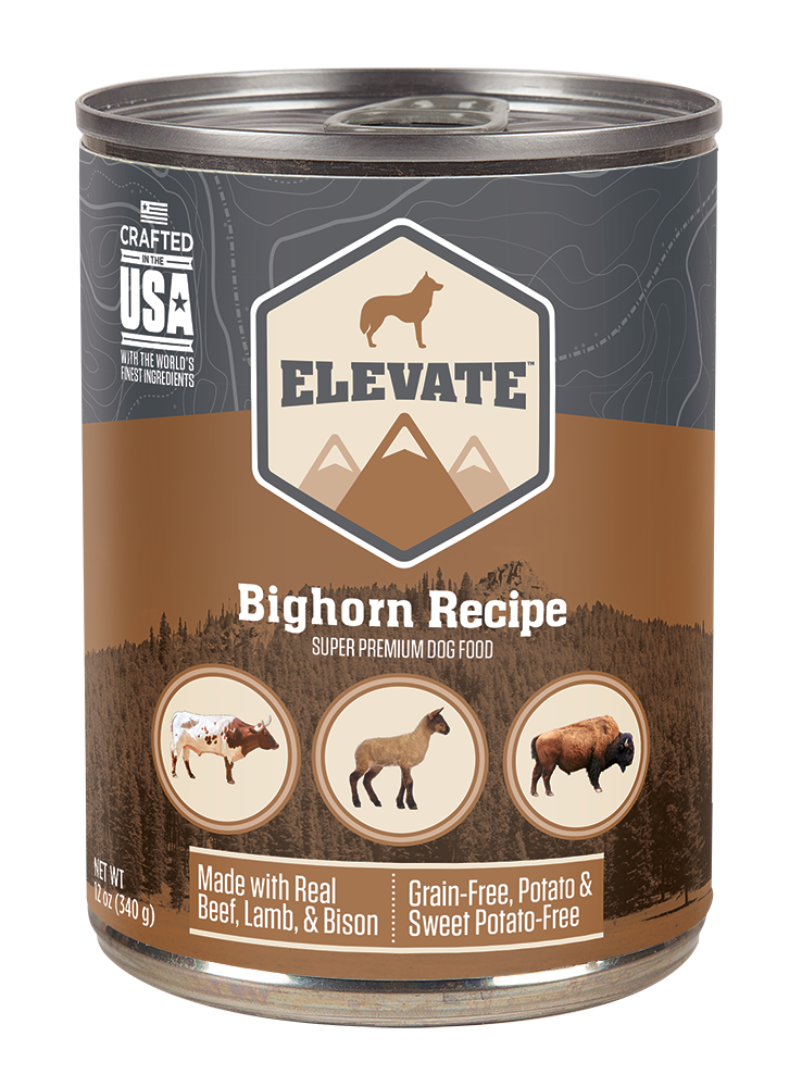Elevate Bighorn Bovine Recipe Super Premium Wet Dog Food, 12-oz, case of 12 (**)