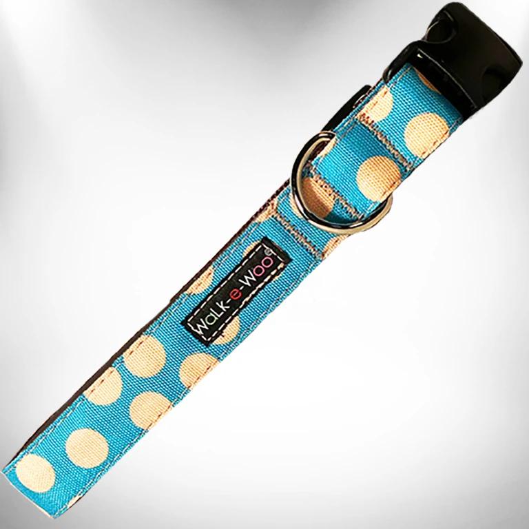 WaLk-e-Woo Dog Collar, Tan Dot on Turquoise, Small