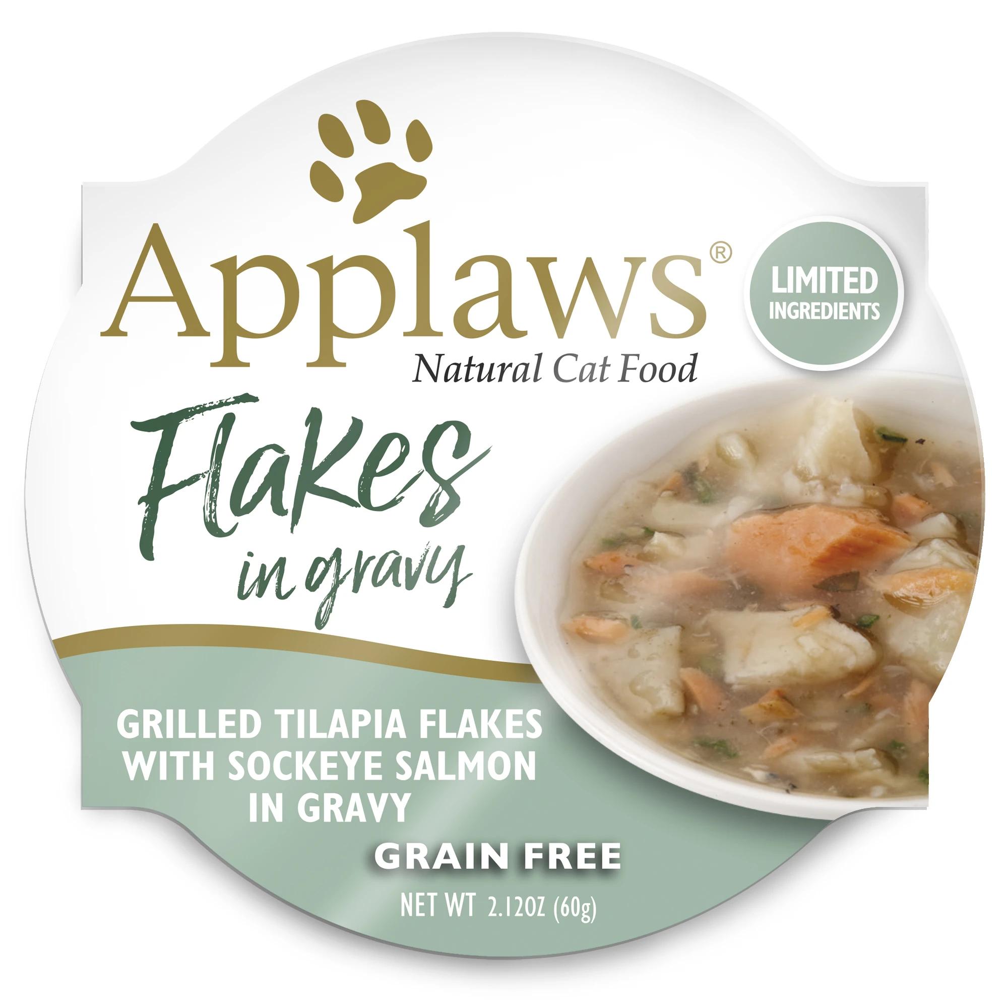 Applaws Grilled Tilapia Flakes with Sockeye Salmon in Gravy Wet Cat Food, 2.12-oz