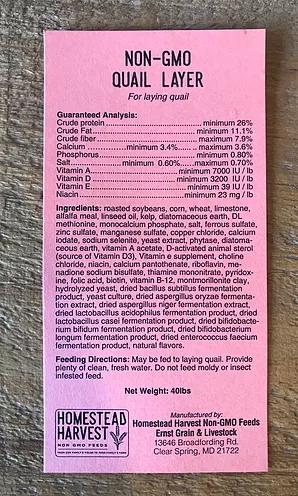 Wholesome Harvest Non-GMO Quail Layer, 40-lb