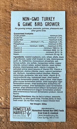 Wholesome Harvest Non-GMO Turkey & Game Bird Grower 24%, 40-lb