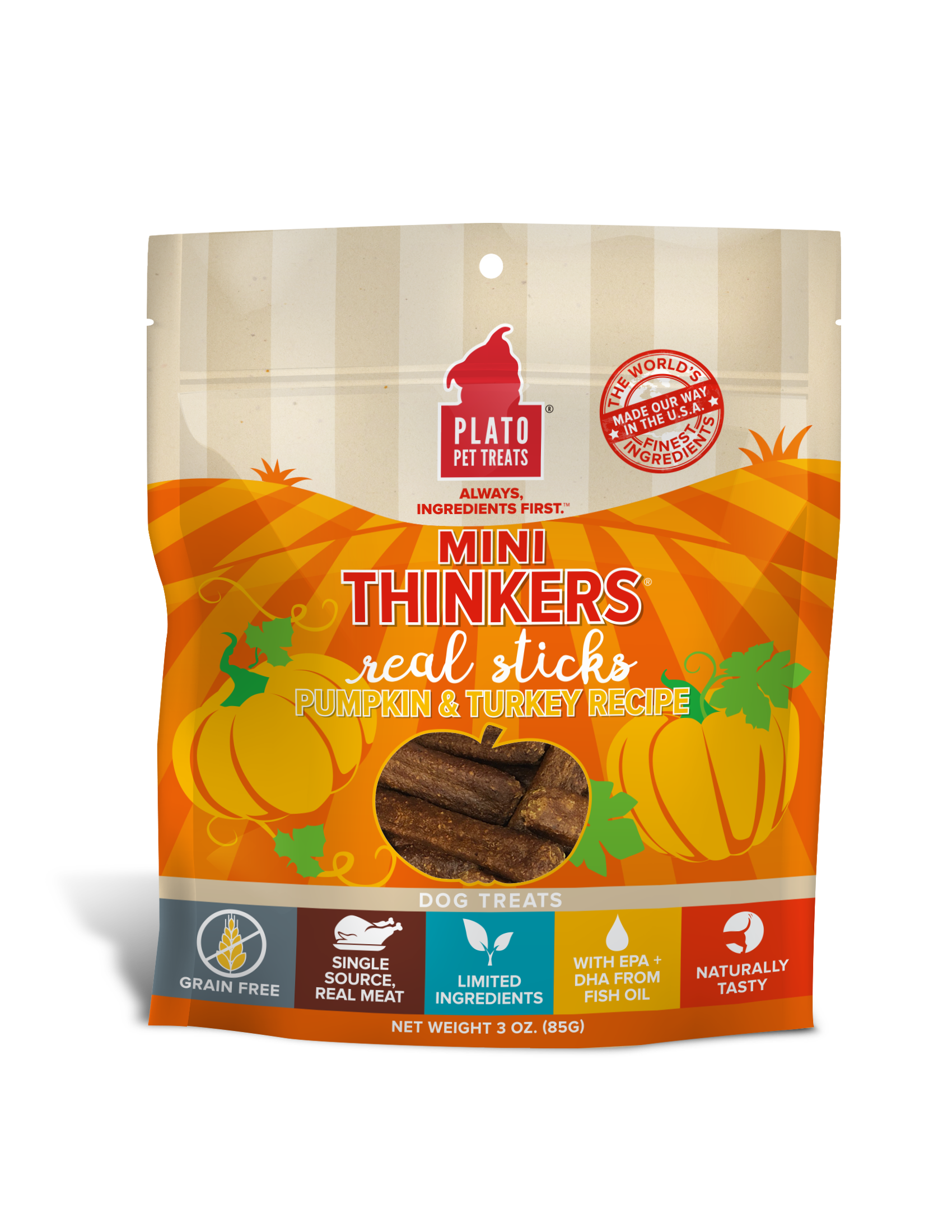 Plato Mini Thinkers Pumpkin & Turkey Recipe Grain-Free Dog Treats Image