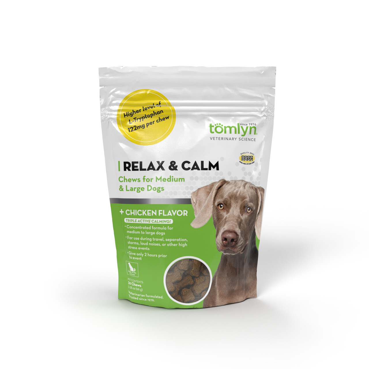 Tomlyn Relax & Calm Chicken Flavor Chews for Medium & Large Dogs, 30-count