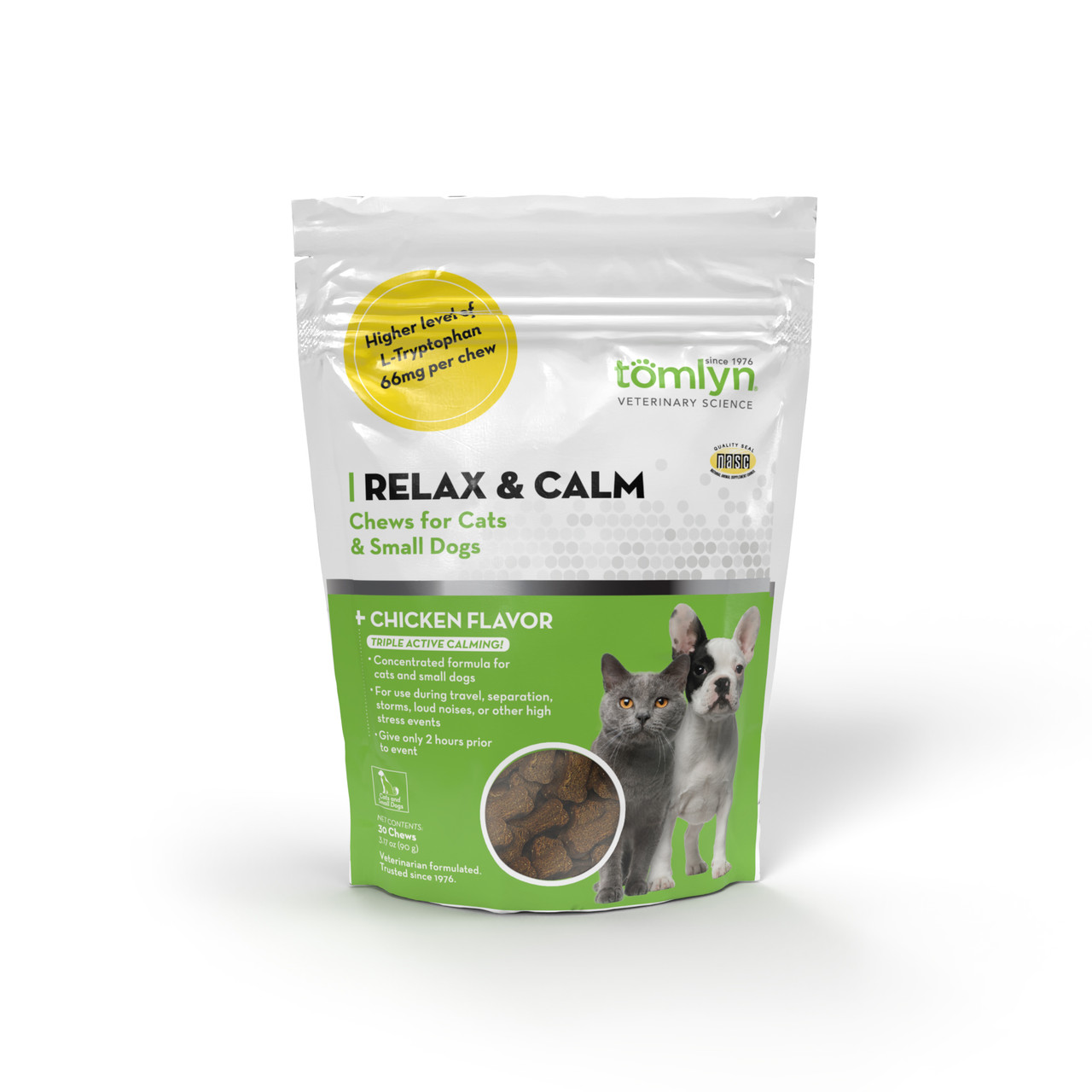 Tomlyn Relax & Calm Chicken Flavor Chews for Small Dogs & Cats, 30-count