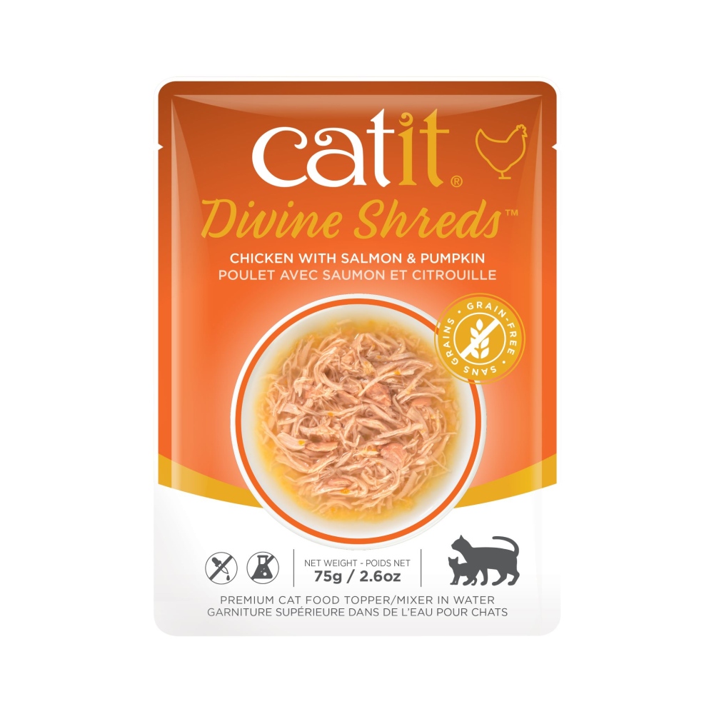 Catit Divine Shreds Chicken with Salmon & Pumpkin Cat Food Topper, 2.65-oz