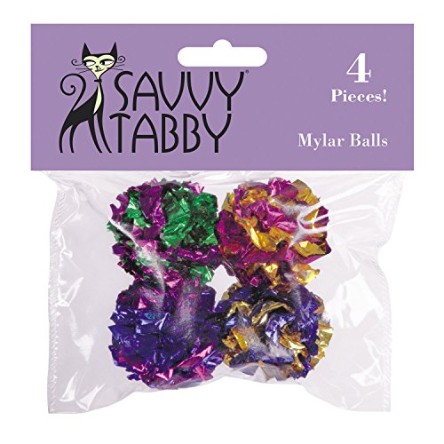 Savvy Tabby Mylar Balls Cat Toy, 4-count