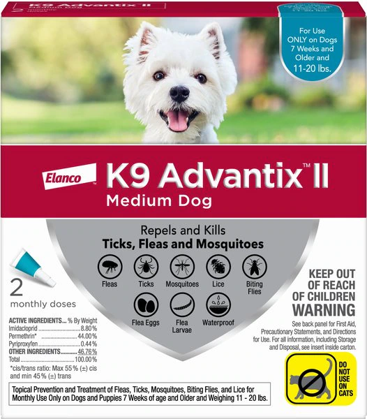 K9 Advantix II Flea & Tick Treatment for Medium Dogs 11-20-lb, 2-pack