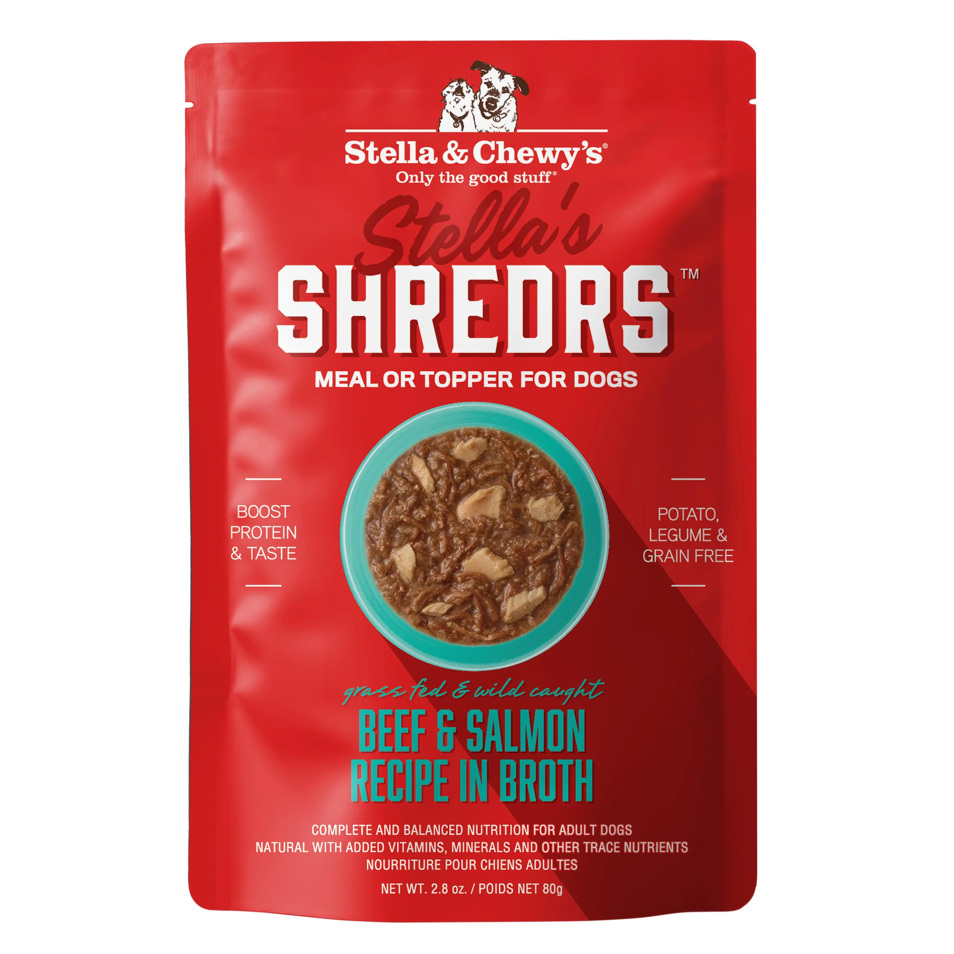 Stella & Chewy's Stella's Shredrs Beef & Salmon Recipe in Broth Wet Dog Food Pouch, 2.8-oz