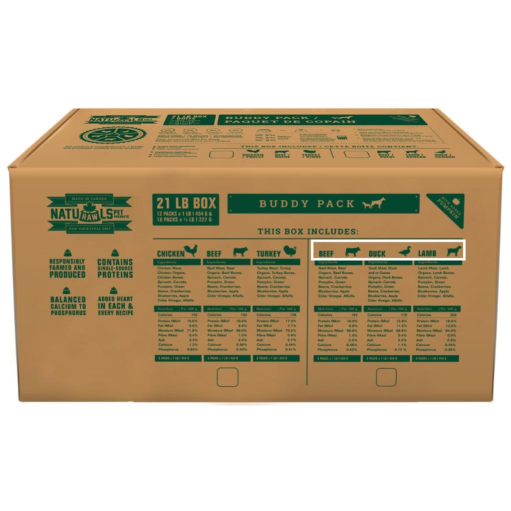 Naturawls Buddy Pack Beef, Duck & Lamb Frozen Dog Food, 21-lb