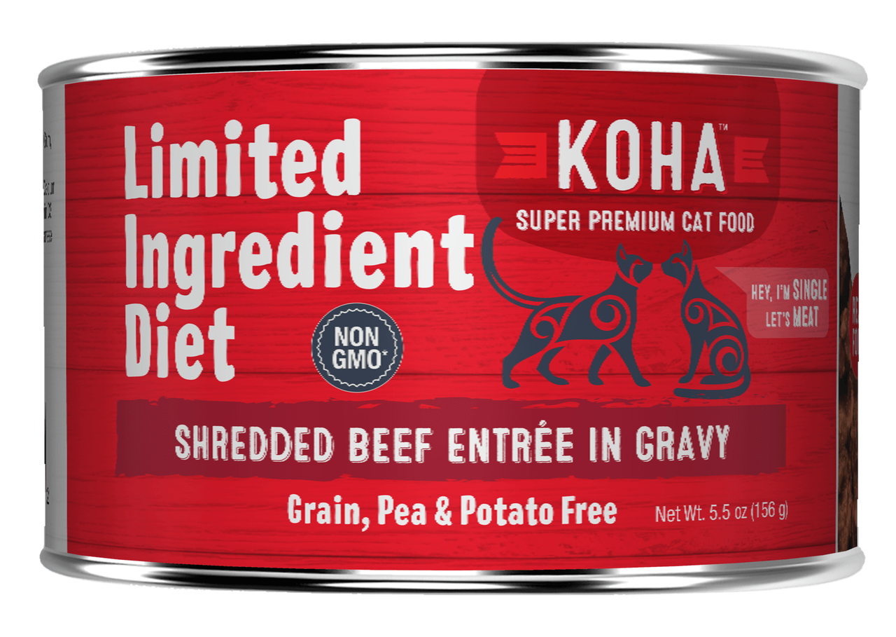 KOHA Cat Limited Ingredient Shredded Beef Entree in Gravy Wet Cat Food, 5.5-oz can